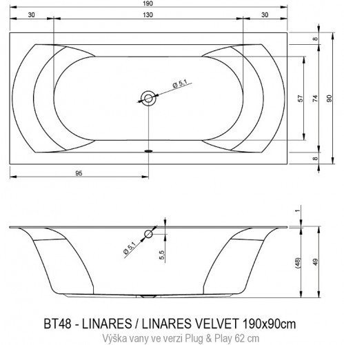 Акриловая ванна RIHO LINARES 190 RIGHT - PLUG & PLAY, B143016005 (BD5700500000000)