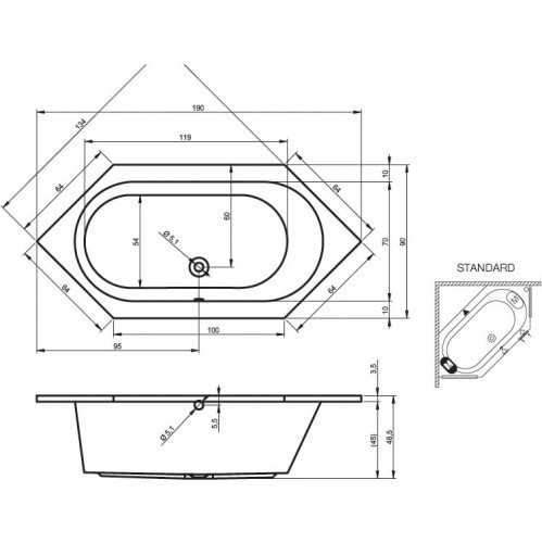 Акриловая ванна RIHO KANSAS 190x90, B035001005 (BA9700500000000)