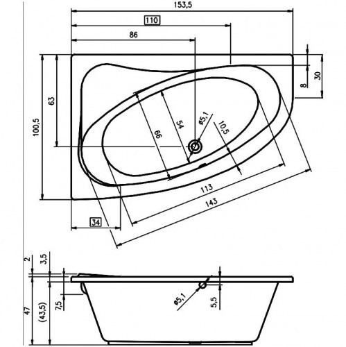 Гидромассажная ванна RIHO LYRA JOY 153x100 R