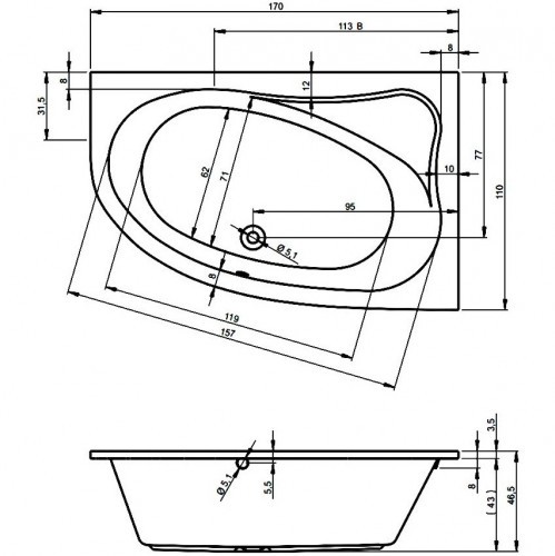 Гидромассажная ванна RIHO LYRA JOY 170x110 L