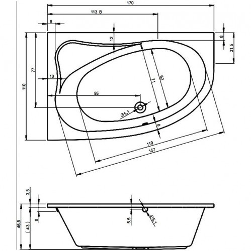 Гидромассажная ванна RIHO LYRA JOY 170x110 R
