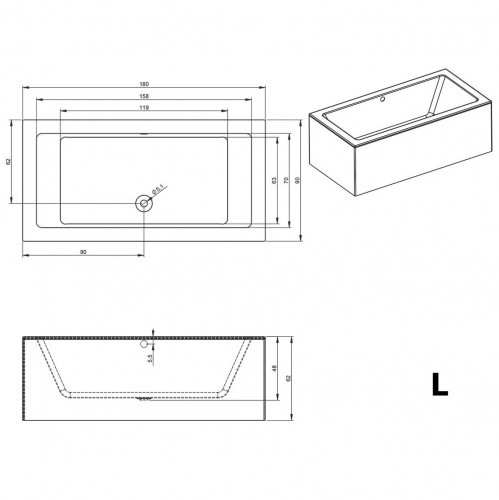 Акриловая ванна RIHO LUGO 180x90 LEFT - PLUG & PLAY, B134015005 (BD6600500000000)