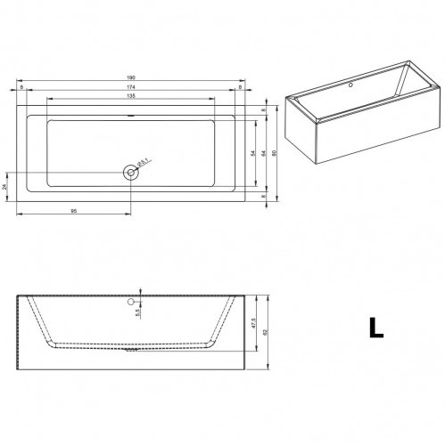 Акриловая ванна RIHO LUGO 190x80 LEFT - PLUG & PLAY, B135015005 (BD6800500000000)