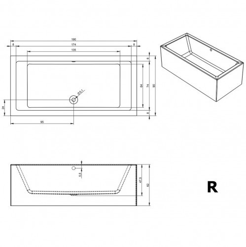 Акриловая ванна RIHO LUGO 190x90 RIGHT - PLUG & PLAY, B136014005 (BD6900500000000)
