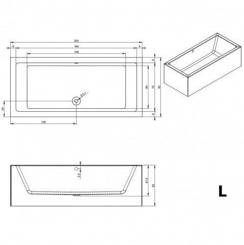 Акриловая ванна RIHO LUGO 200x90 LEFT - PLUG & PLAY, B137015005 (BD7200500000000)