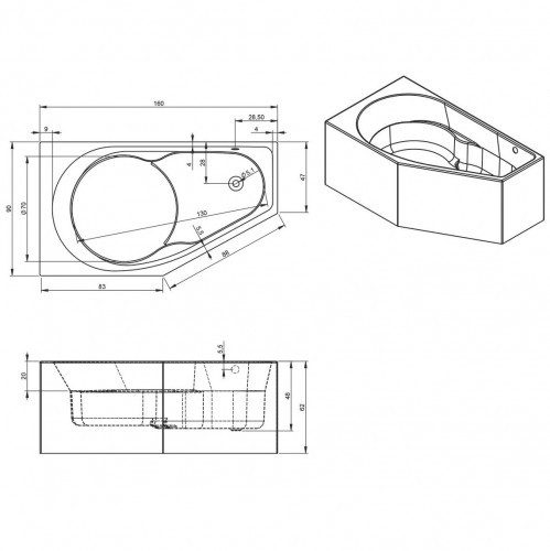 Акриловая ванна RIHO YUKON 160x90 R PLUG & PLAY, B008012005 (BD7400500000000)