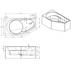 Акриловая ванна RIHO YUKON 160x90 R  PLUG &amp; PLAY, B008012005 (BD7400500000000)