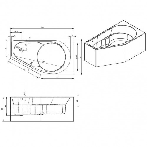 Акриловая ванна RIHO YUKON 160x90 L - PLUG & PLAY, B009012005 (BD7500500000000)