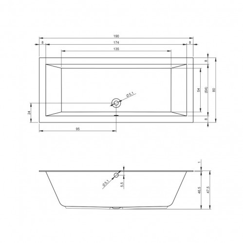 Комплект акриловая ванна встраиваемая RIHO LUGO 190x80, B135001005 с каркасом