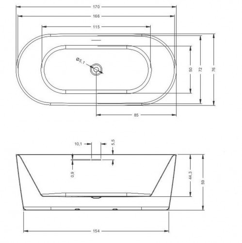 Акриловая ванна RIHO MODESTY 170X76 VELVET FALL, B090005105 (BD09C1500000000)