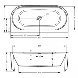 Акриловая ванна RIHO DESIRE BACK2WALL 180x84 VELVET LED, B089002105 (BD0710500K00133)
