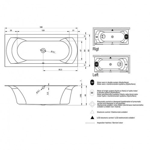 Гидромассажная ванна RIHO LINARES RIGHT AIR 180x80 см