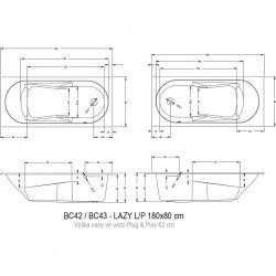 Акриловая ванна RIHO Lazy 180x80 LEFT - PLUG & PLAY, B083005005 (BD7800500000000)