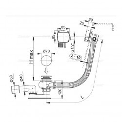 Alcaplast Слив-перелив для ванны с напуском воды через перелив металл/металл длина 80 см A564KM1-80