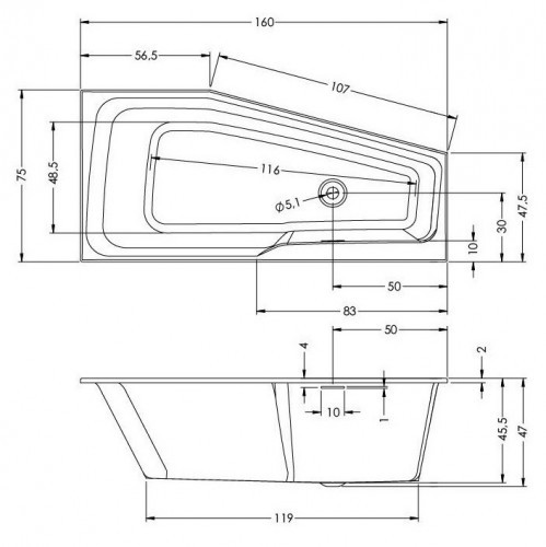 Гидромассажная ванна RIHO RETHINK SPACE AIR 160x75 L FALL