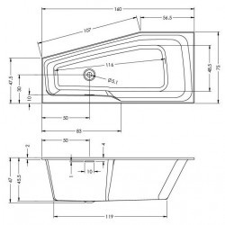 Гидромассажная ванна RIHO RETHINK SPACE AIR 160x75 R FALL