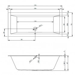 Комплект акриловая ванна встраиваемая RIHO LUGO 170x75, B132001005, каркас и слив-перелив