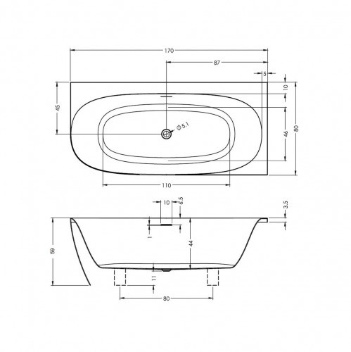 Акриловая ванна RIHO OMEGA CORNER 170x80 L, B098001005 (BD3000500000000)