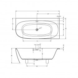 Акриловая ванна RIHO OMEGA CORNER 170x80 L, B098001005 (BD3000500000000)