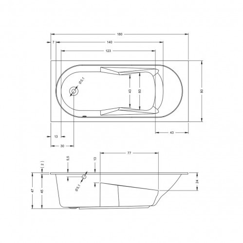 Акриловая ванна встраиваемая RIHO LAZY 180x80 LEFT, B083001005