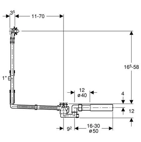 Слив-перелив для ванны Geberit удлинённый, 150.525.21.1 полуавтомат