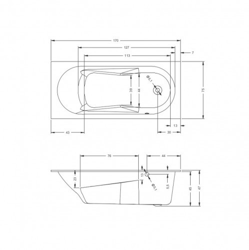 Акриловая ванна встраиваемая RIHO LAZY 170x75 RIGHT, B079001005