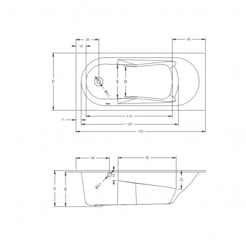 Акриловая ванна встраиваемая RIHO LAZY 170x75 LEFT, B080001005