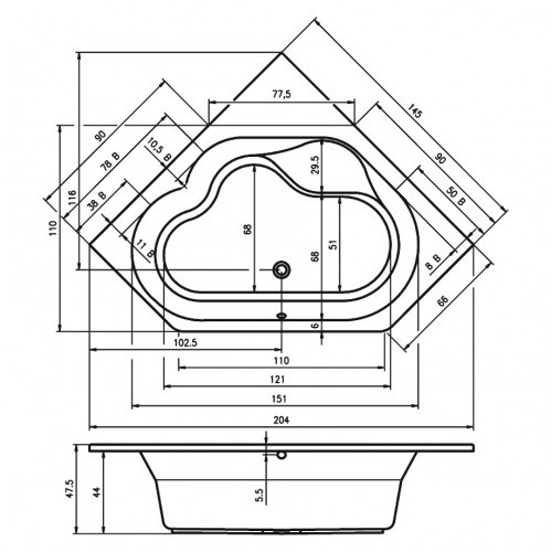 Акриловая ванна RIHO WINNIPEG 145x145, B010001005 (BA4800500000000)