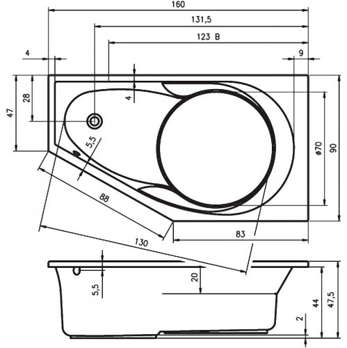 Акриловая ванна RIHO YUKON 160x90 L, B009001005 (BA3500500000000)