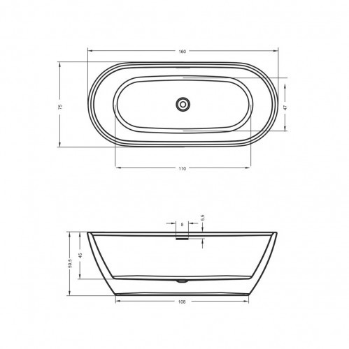 Акриловая ванна RIHO INSPIRE 160x75 VELVET белая матовая, B091001105 (BD1010500000000)