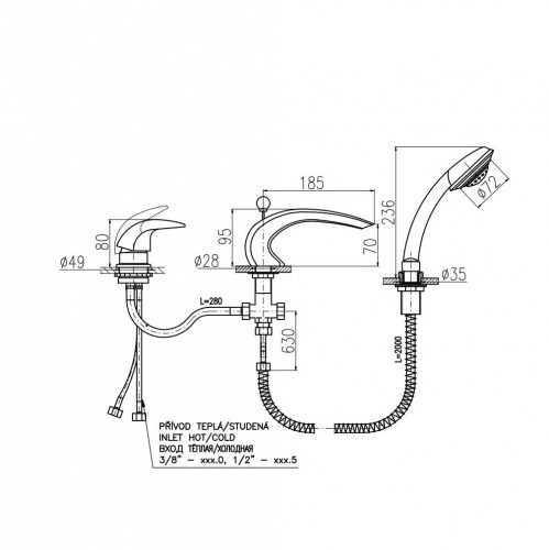 Смеситель на борт ванны RAV Slezak D472.5S, на три отверстия