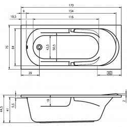 Комплект акриловая ванна RIHO FUTURE 170x75, B073001005 с каркасом и сливом-переливом