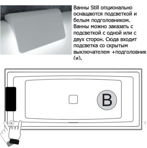 Акриловая ванна с подсветкой RIHO STILL SQUARE LED 180x80 L, B099004005