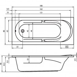 Комплект акриловая ванна RIHO FUTURE 180x80, B074001005 с каркасом, сливом-переливом и панелью