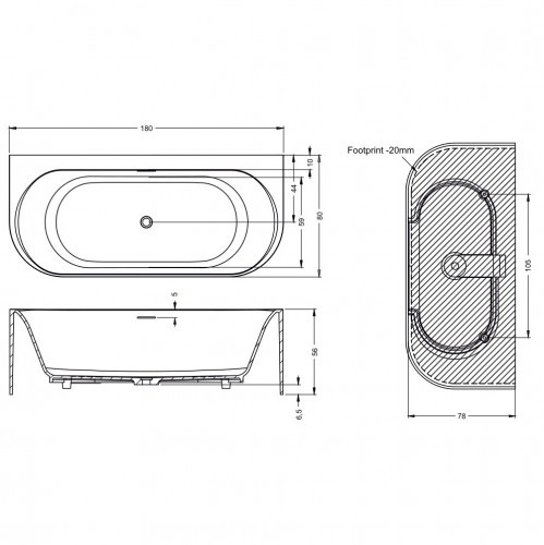Ванна из искусственного мрамора Solid Surface Riho Valor Back-2-Wall 180x80, B131001105