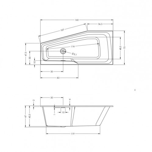 Акриловая ванна RIHO RETHINK SPACE 160x75 R, B111001005 (BR1300500000000)