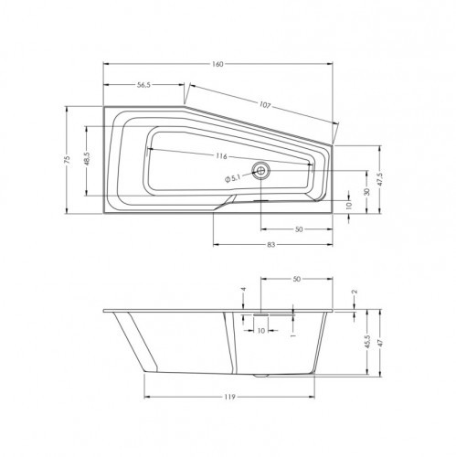 Акриловая ванна RIHO RETHINK SPACE 160x75 L, B112001005 (BR1400500000000)