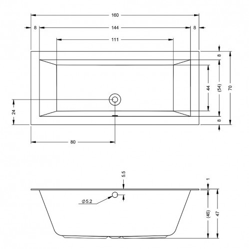 Акриловая ванна встраиваемая RIHO LUGO 160x70, B138001005