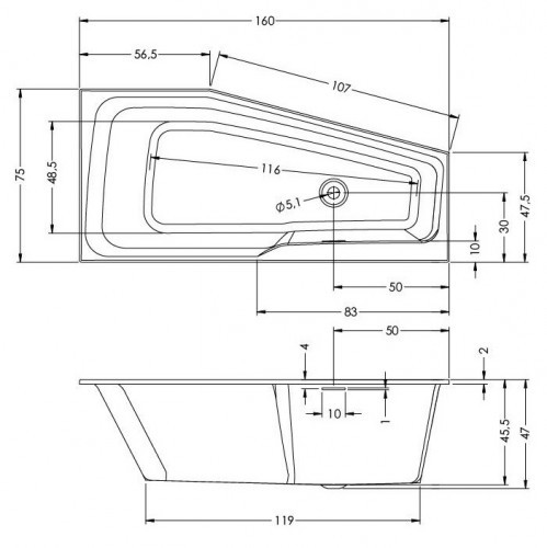 Акриловая ванна RIHO RETHINK SPACE 160x75 L FALL, B112006005