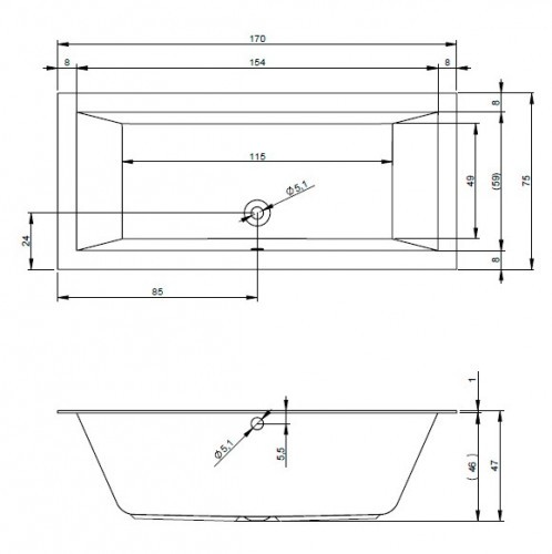 Акриловая ванна встраиваемая RIHO LUGO 170x75, B132001005