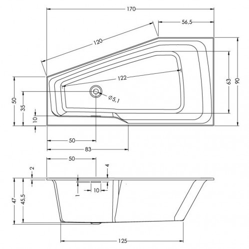 Акриловая ванна RIHO RETHINK SPACE 170x90 R FALL, B113006005