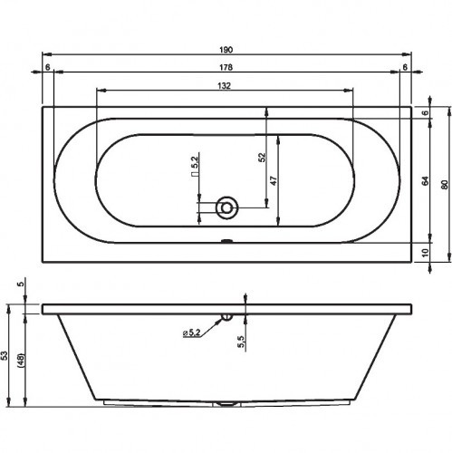Комплект акриловая ванна RIHO CAROLINA 190x80, B057001005 с каркасом и сливом-переливом