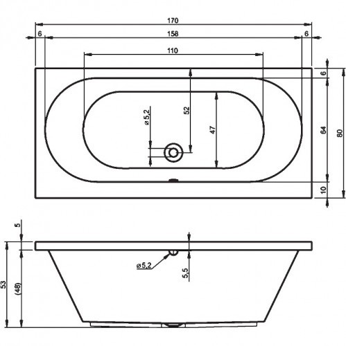 Комплект Акриловая ванна RIHO CAROLINA 170x80 и ножки