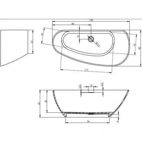 Ванна из искусственного мрамора Solid Surface Riho Granada 170x80 L B120001105