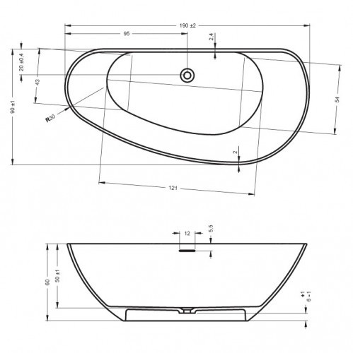 Ванна из искусственного камня Riho Granada 190x90 белая B122001105