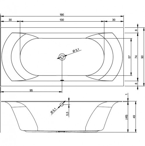 Акриловая ванна матовая RIHO LINARES VELVET 190x90 см, B143001105