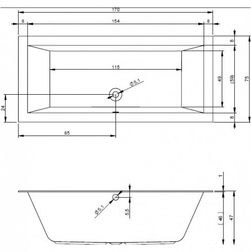 Акриловая ванна матовая RIHO LUGO VELVET 170x75, B132001105