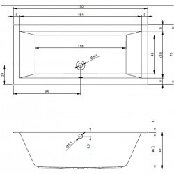Акриловая ванна матовая RIHO LUGO VELVET 170x75, B132001105