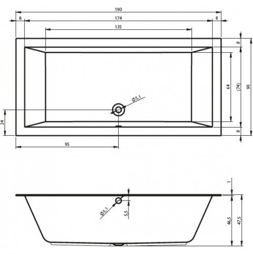 Акриловая ванна матовая RIHO LUGO VELVET 190x90, B136001105