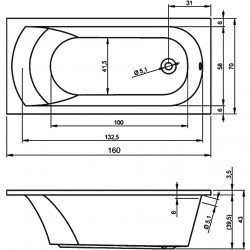 Комплект акриловая ванна RIHO MIAMI 160x70, B059001005 с каркасом, сливом-переливом и фронтальной панелью